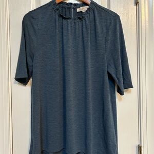 LOFT Blue Ruffled Short Sleeve Blouse